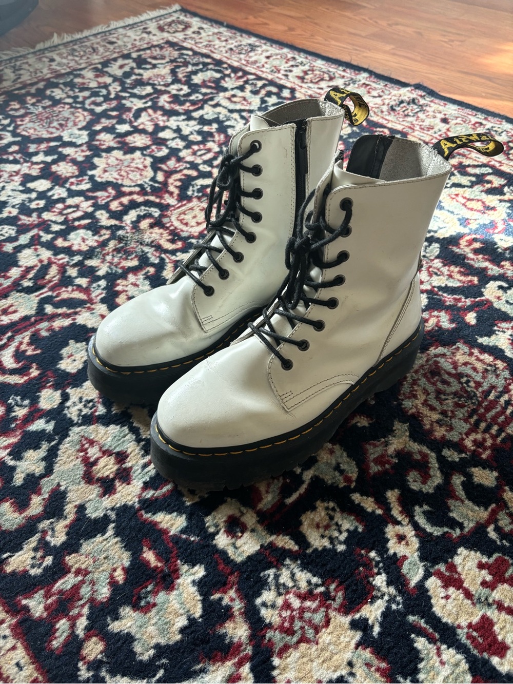 Dr. Martens White Lace-Up Platform Combat Boots